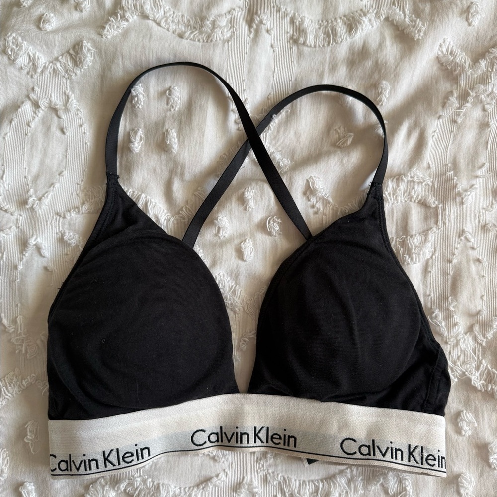 Calvin Klein Black and White Cross-Back Bra